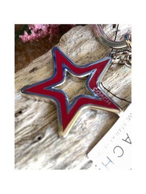 Red Silver Cut Out Star COACH Gold Key Chain / Fob Purse Charm